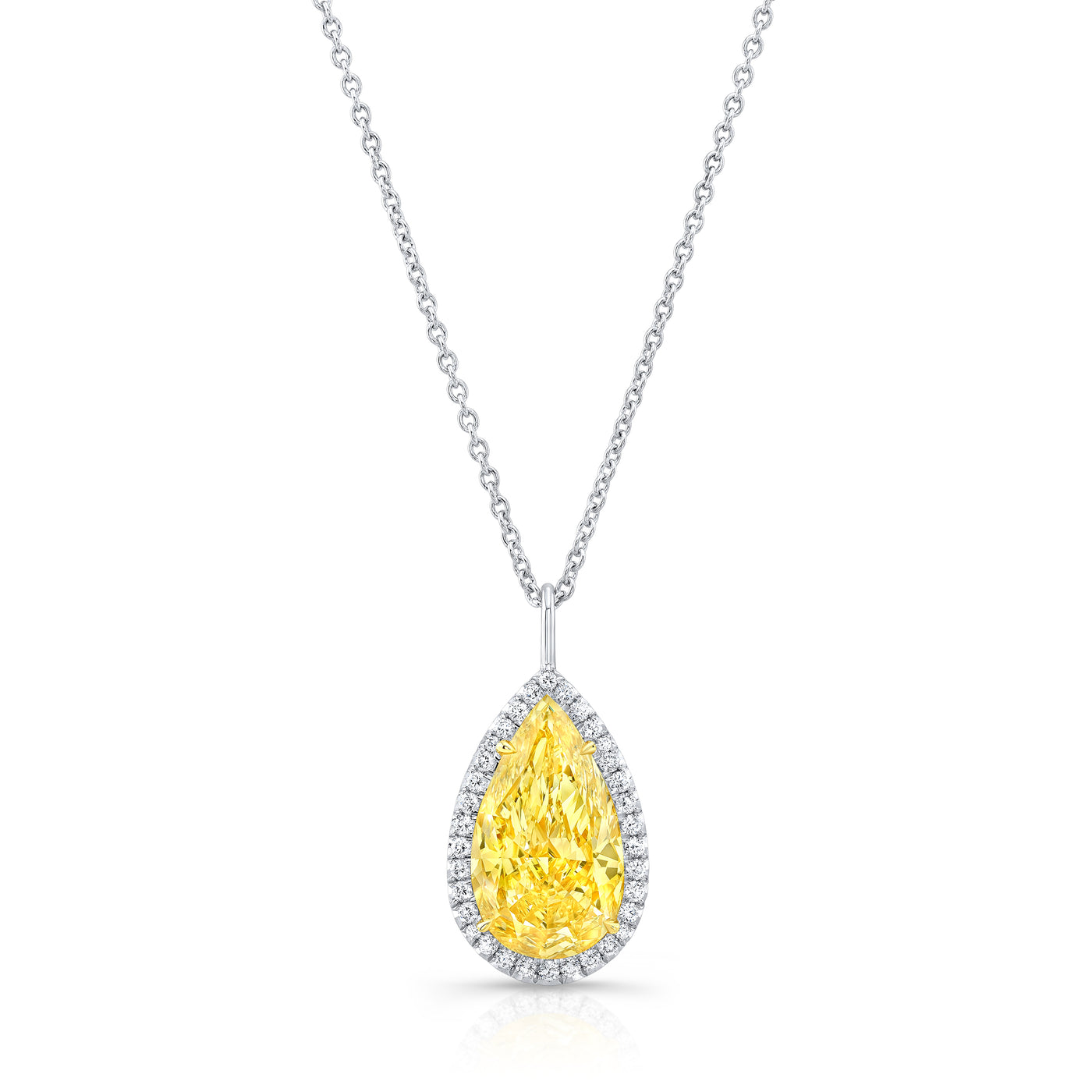 Pear Shaped Fancy Yellow Diamond Pendant on Chain