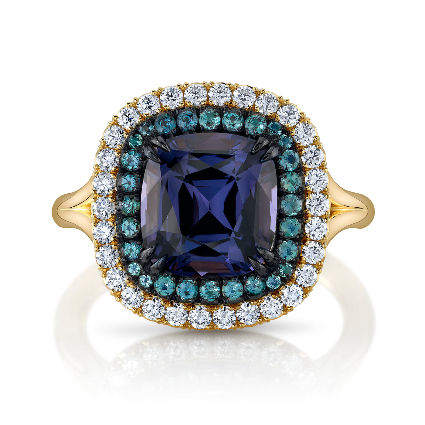 Blue Spinel Double Halo Ring
