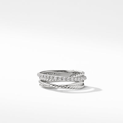 Crossover Band Ring in Sterling Silver with Diamonds\, 6.8mm