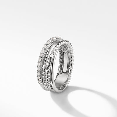 Crossover Band Ring in Sterling Silver with Diamonds\, 6.8mm