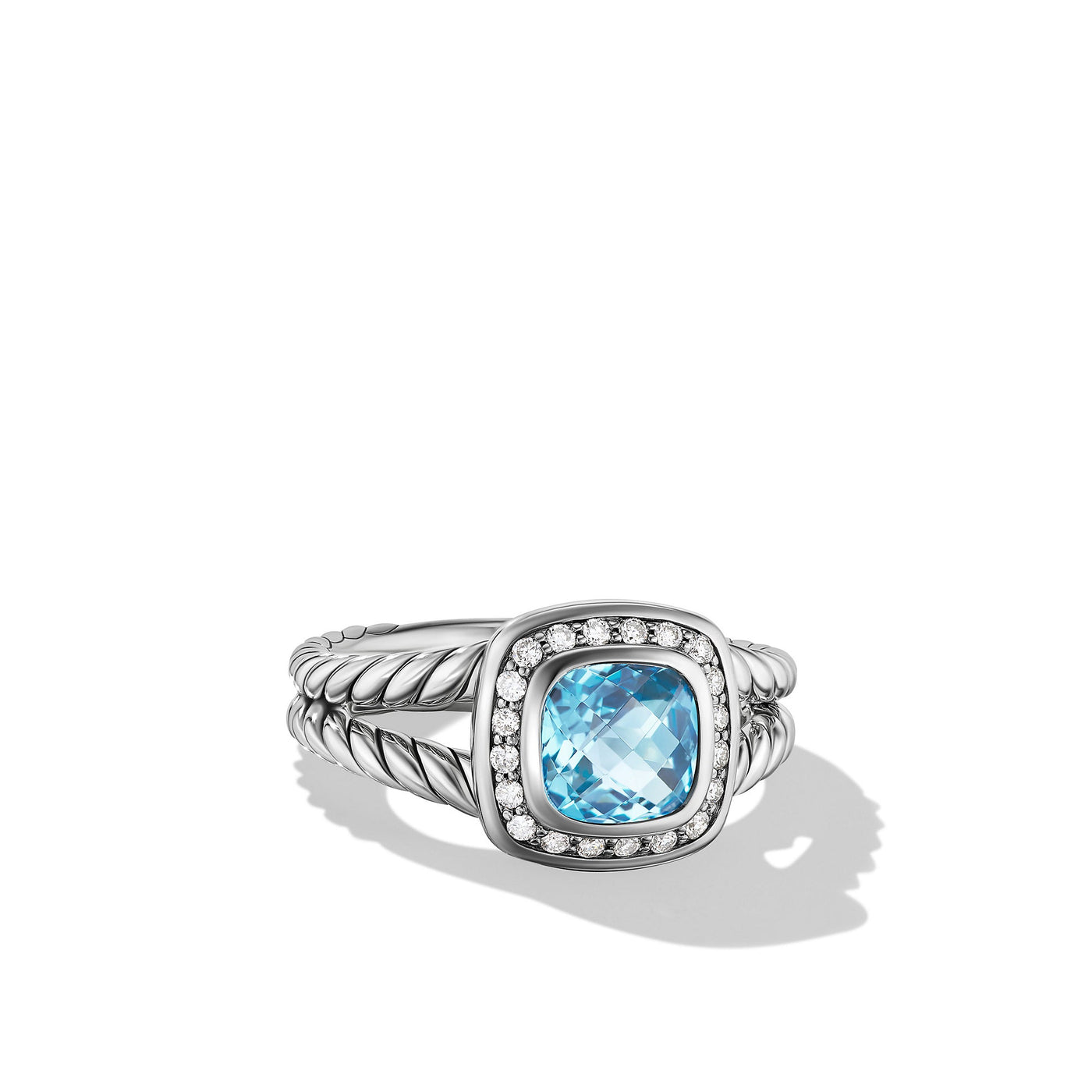 Petite Albion® Ring in Sterling Silver with Blue Topaz and Diamonds\, 7mm