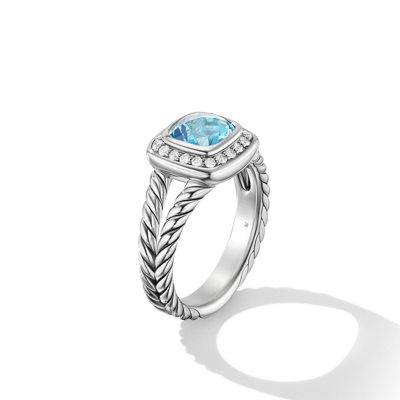 Petite Albion® Ring in Sterling Silver with Blue Topaz and Diamonds\, 7mm