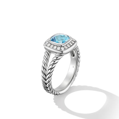 Petite Albion® Ring in Sterling Silver with Blue Topaz and Diamonds\, 7mm