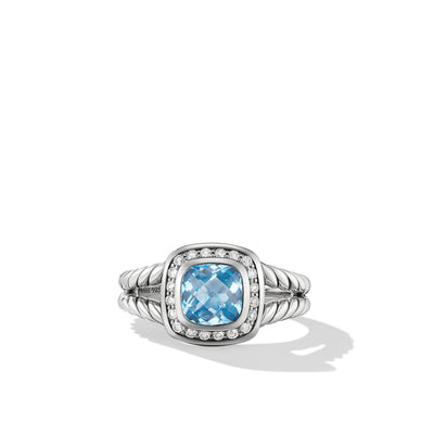 Petite Albion® Ring in Sterling Silver with Blue Topaz and Diamonds\, 7mm