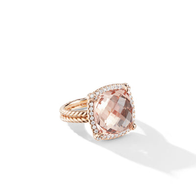 Chatelaine® Pavé Bezel Ring in 18K Rose Gold with Morganite and Diamonds\, 14mm