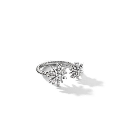 Starburst Bypass Ring in Sterling Silver with Diamonds\, 13mm