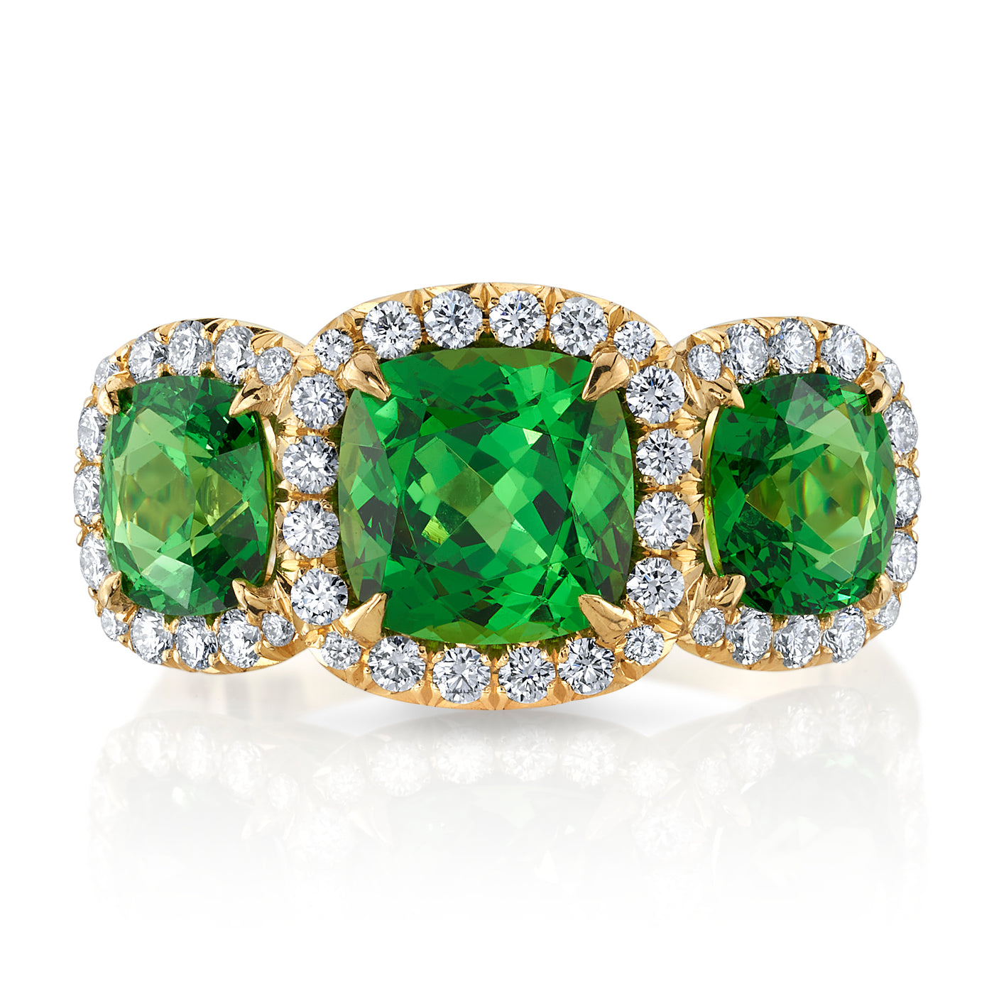Green Tsavorite Three Stone Ring