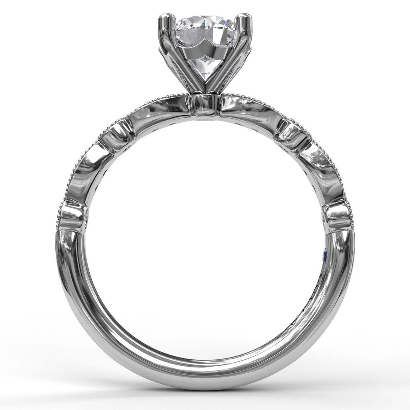 White Gold Diamond Milgrain Engagement Ring Mounting