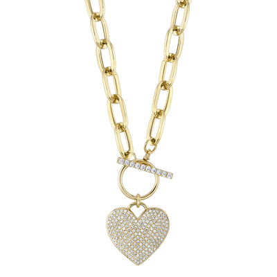 14KYG 0.50CTW DIA PAPERCLIP LINK PAVE HEART NECKLACE