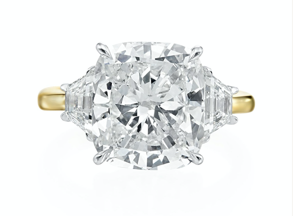 Three Stone Diamond Ring with Cushion Center