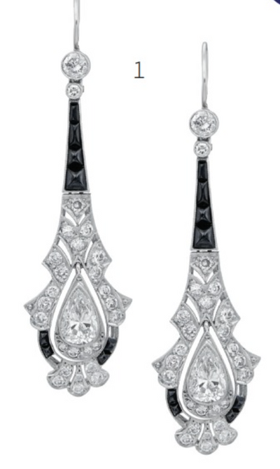 Dia And Black Tear Drop Earrings With Pear Center