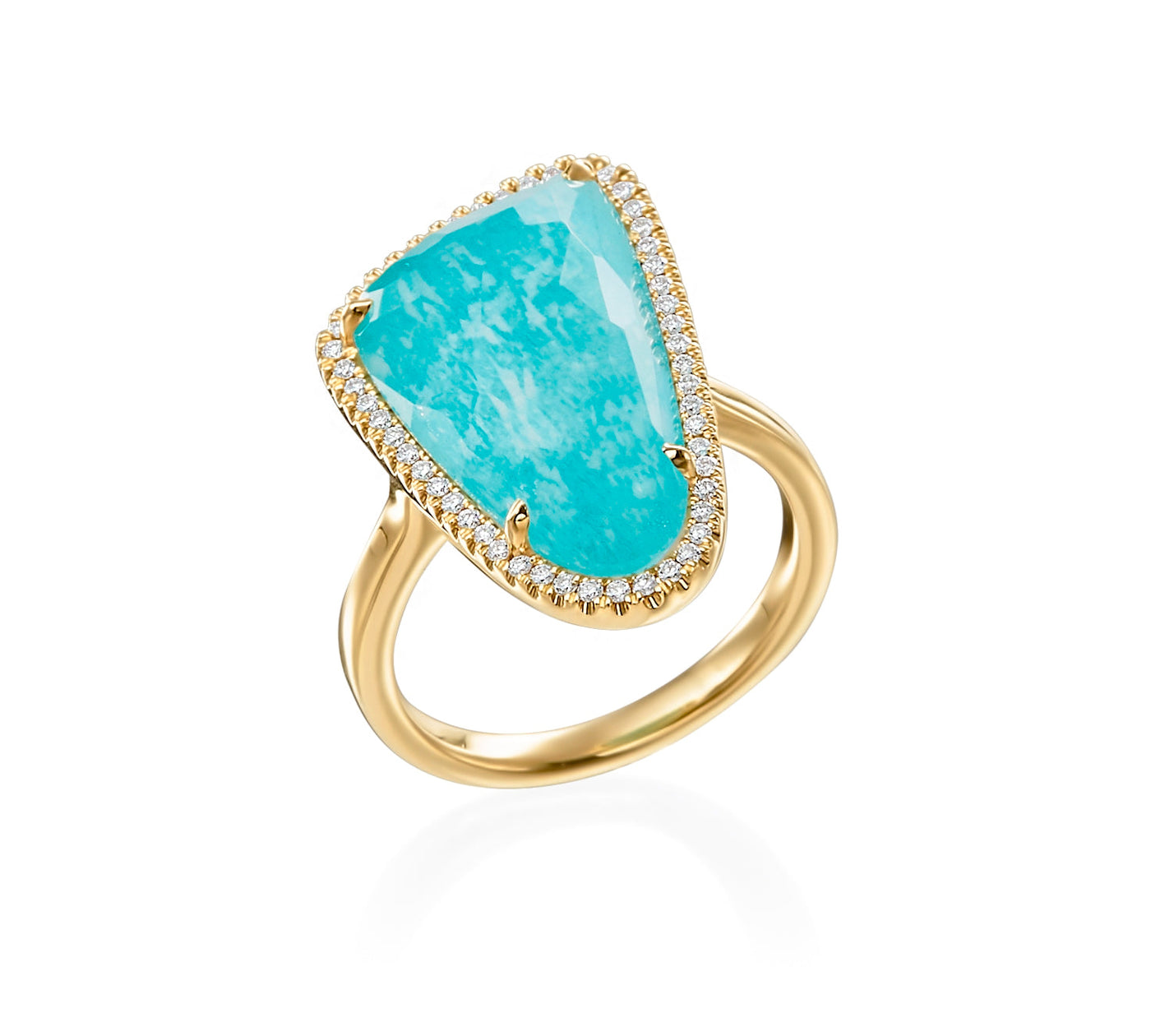 Teal Blue And Gold Elongated Ring