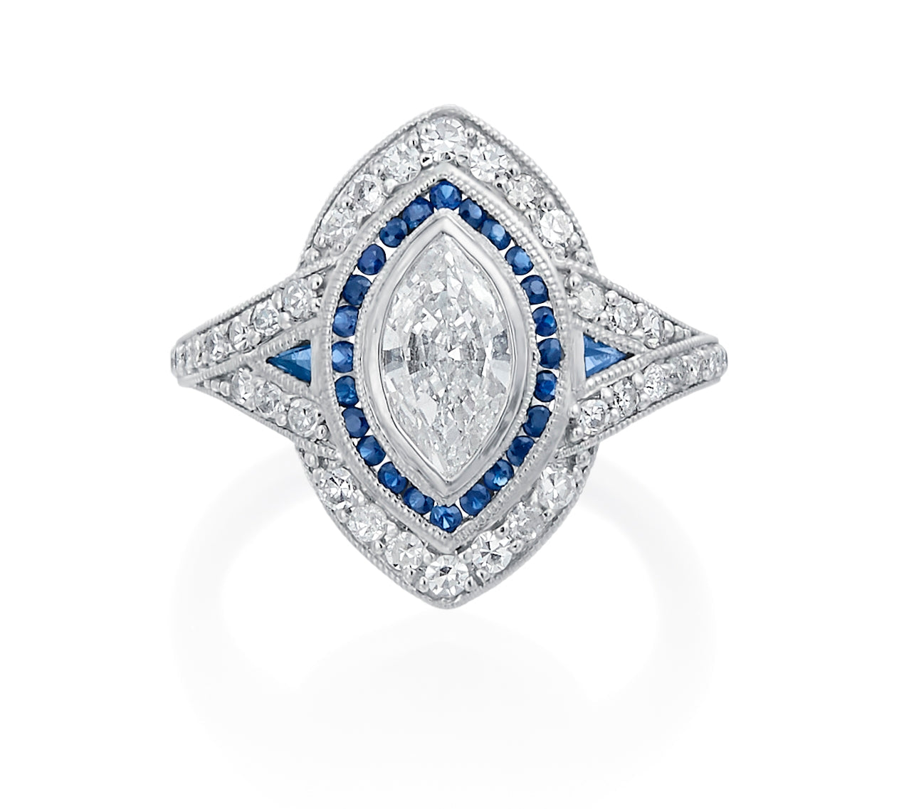Marquise Three Stone Sapphire And Dia Ring