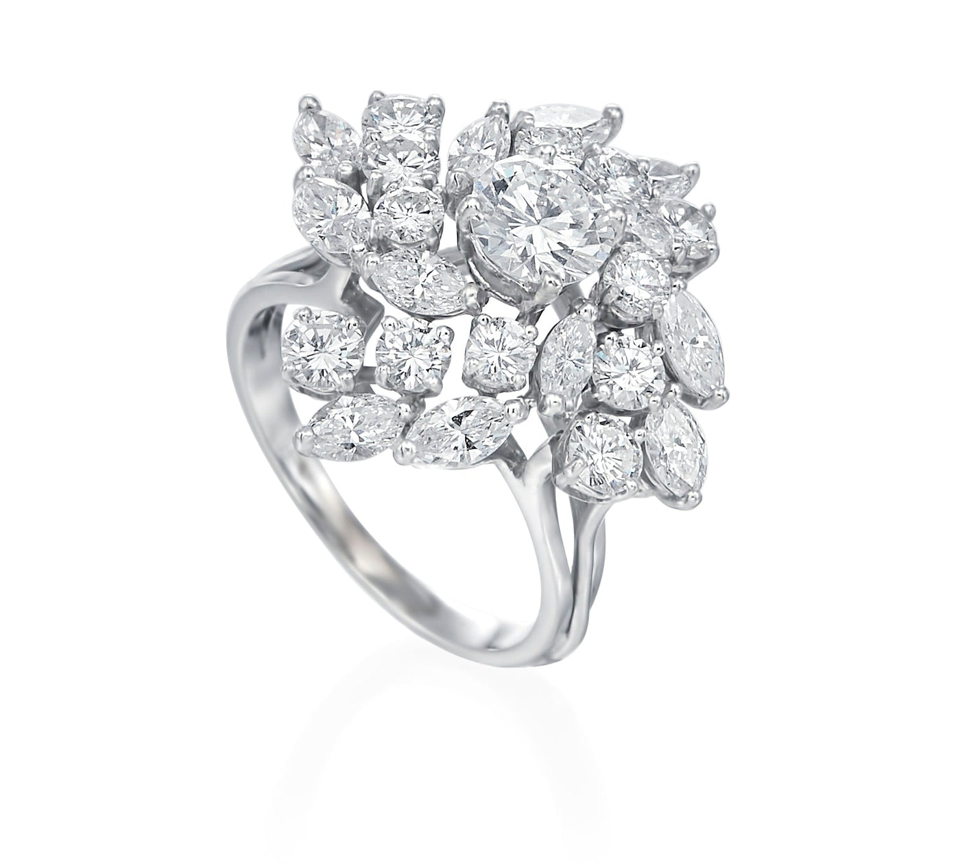 Marquise And Round Diamond Cluster Estate Ring