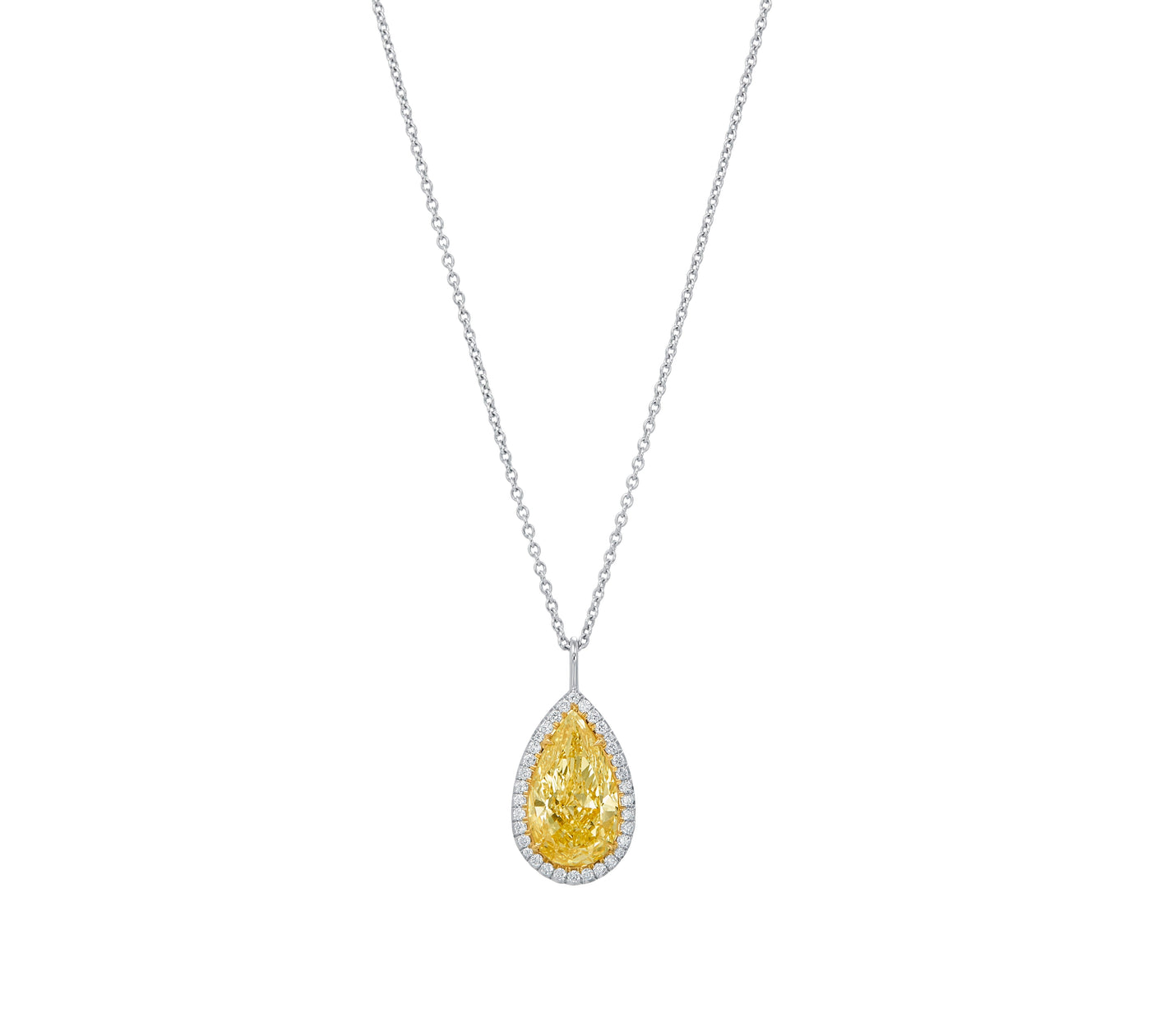 Pear Shaped Fancy Yellow Pendant On Chain