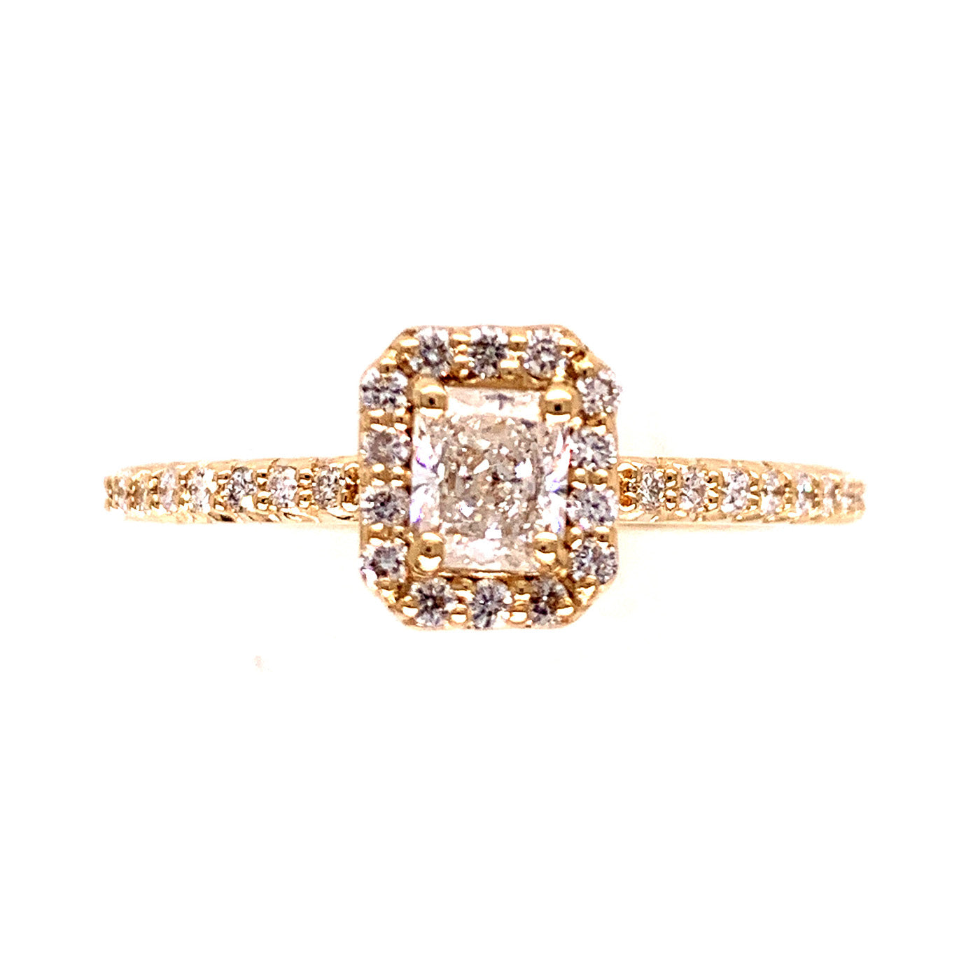 Yellow Gold Diamond Radiant Halo Engagement Ring
