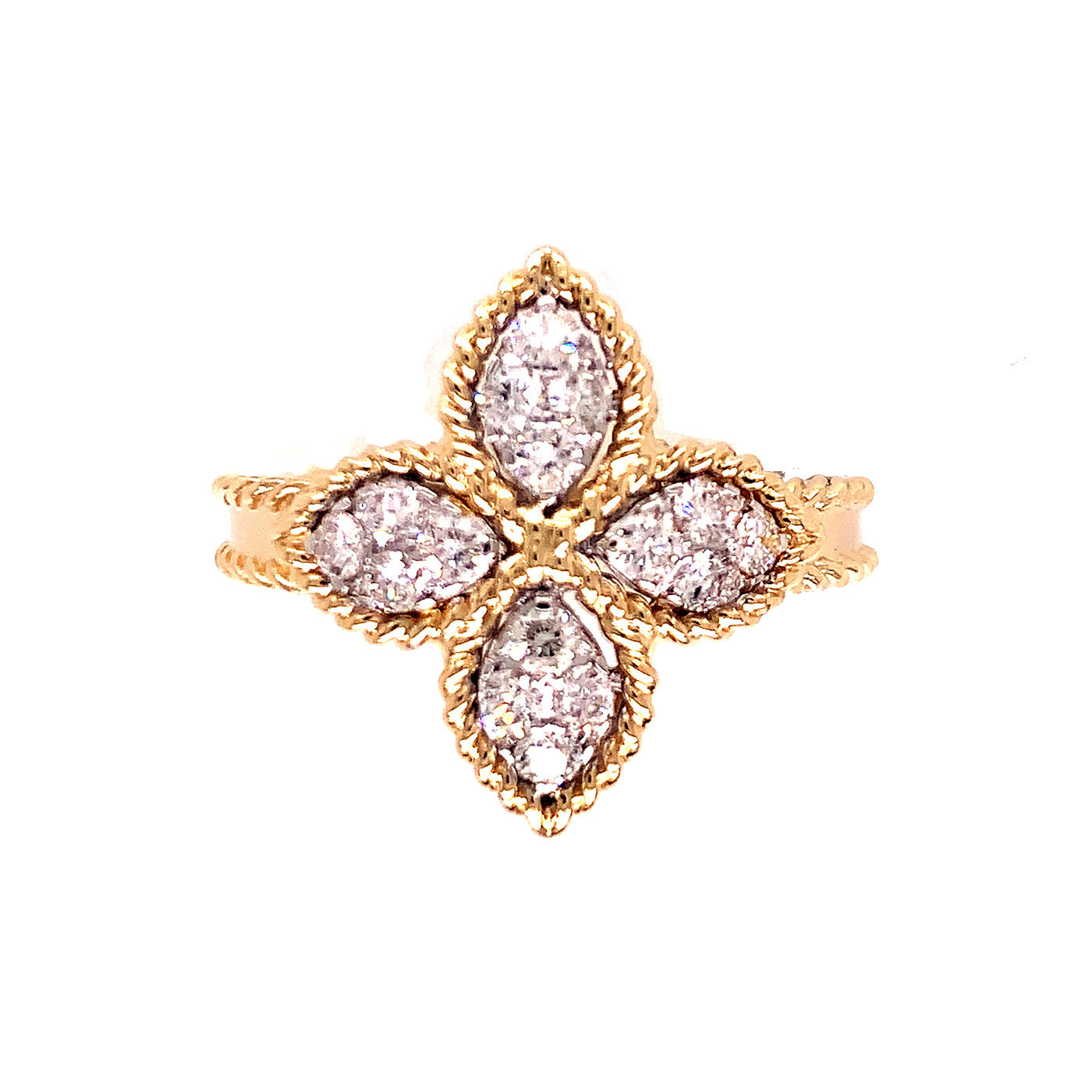 Yellow and White Gold Diamond Clover Ring