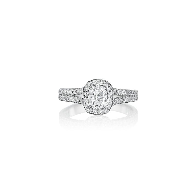 18K White Gold Pave Halo Ring with Split Shank