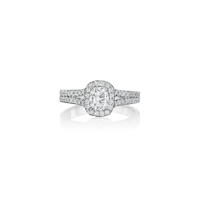 18K White Gold Pave Halo Ring with Split Shank